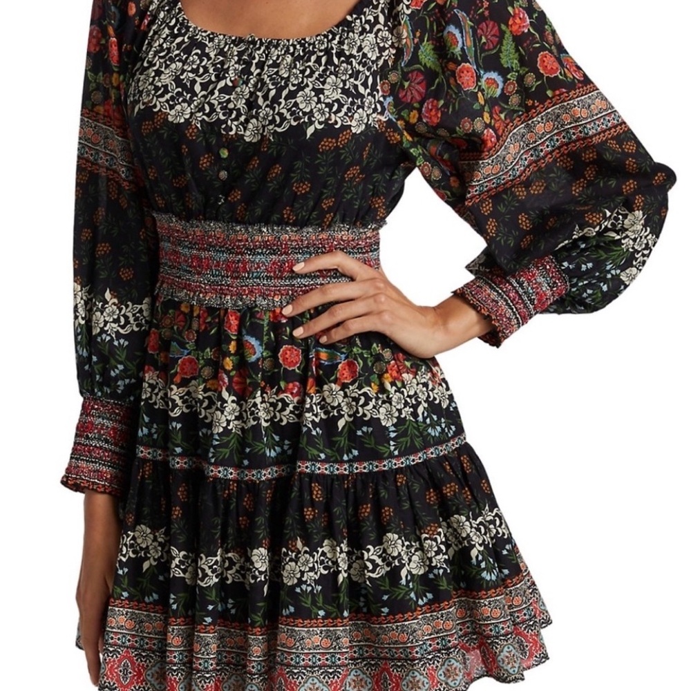 Alice + Olivia Clementina Paradise Floral Tiered Mini Dress Black Size 0 Boho - Picture 3 of 13